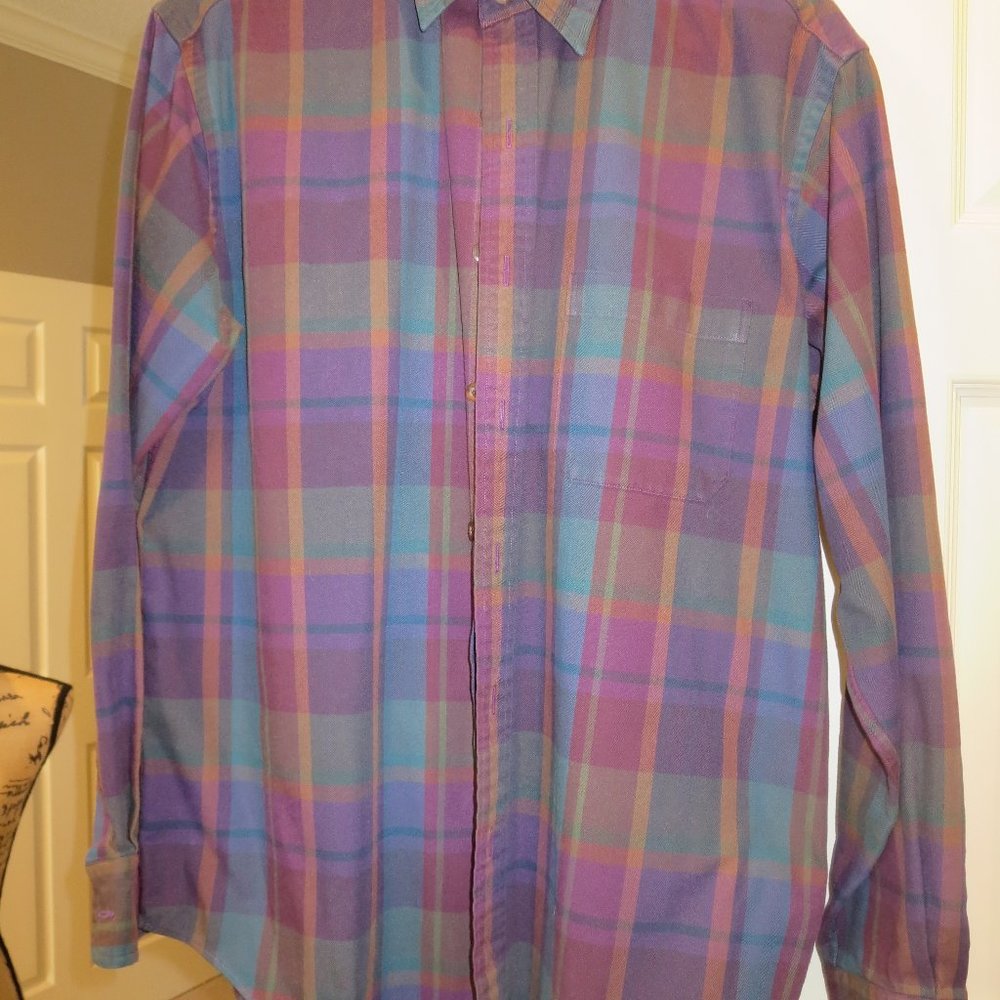 Men's L.L. BEAN Long Sleeve Button Down Shirt Sz M Blue/Green/Burgundy